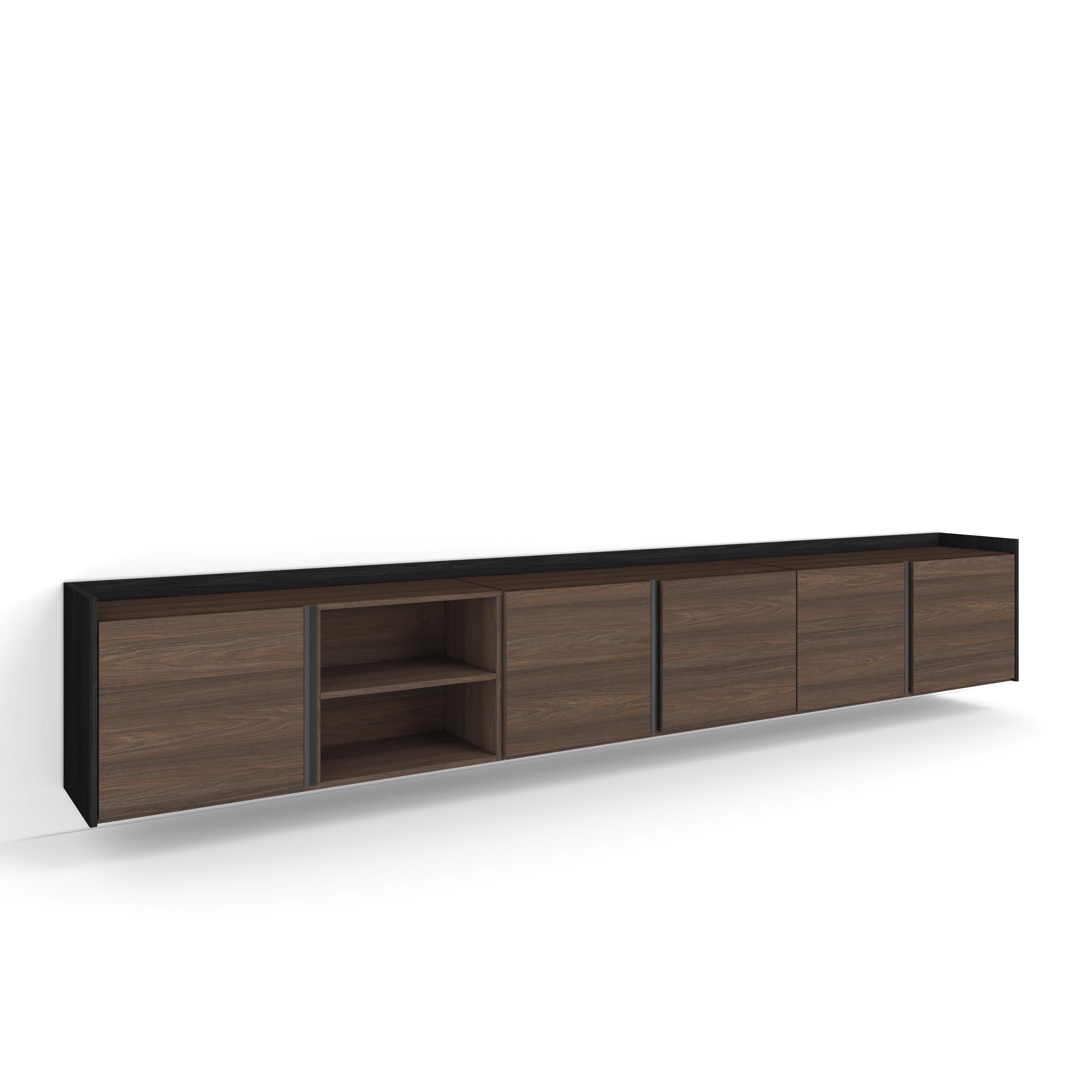 Móvel de tv, 309x35x50cm, carvalho escuro e preto, suspensos rf4569