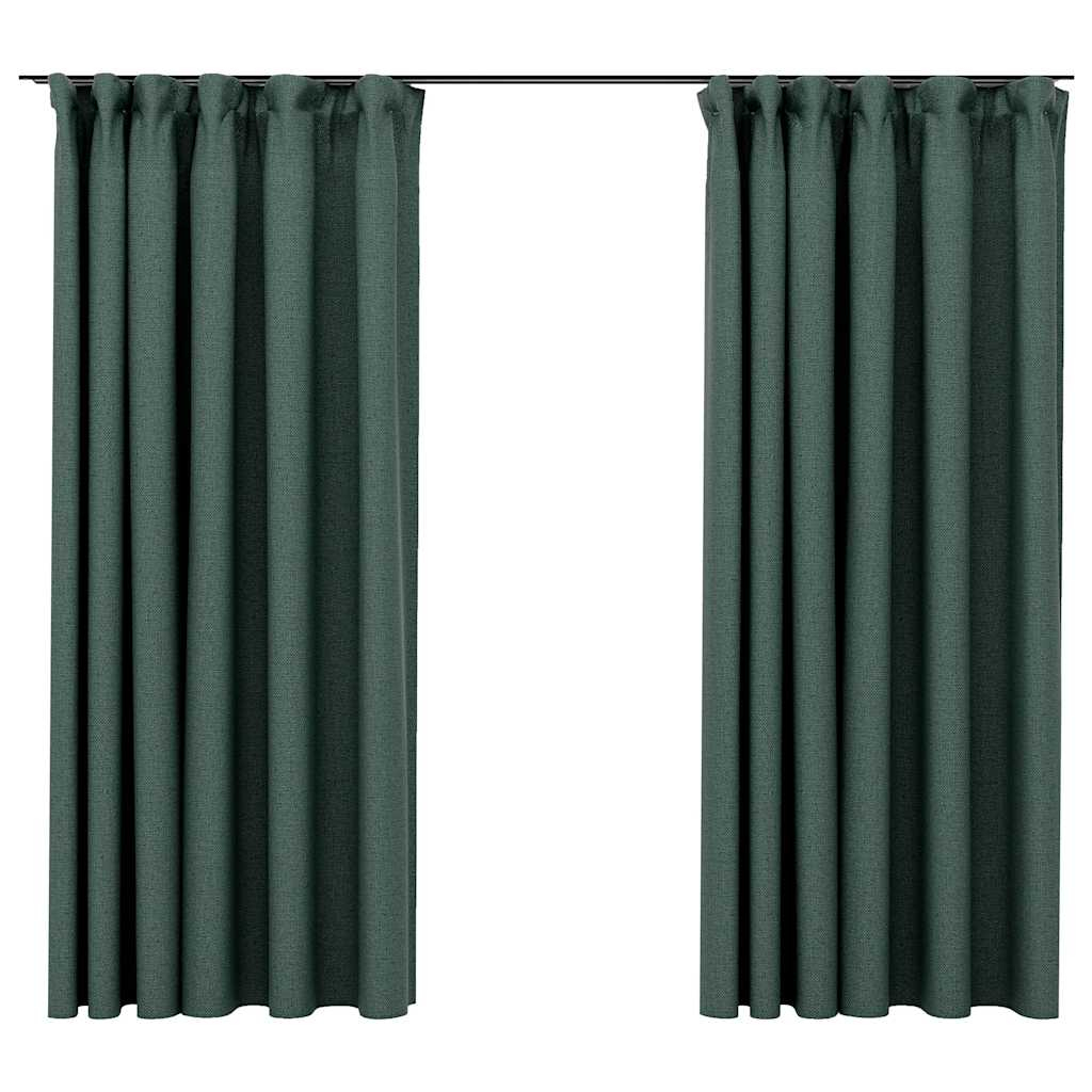 Cortinas opacas aspeto linho c/ ganchos 2 pcs 140x175 cm verde