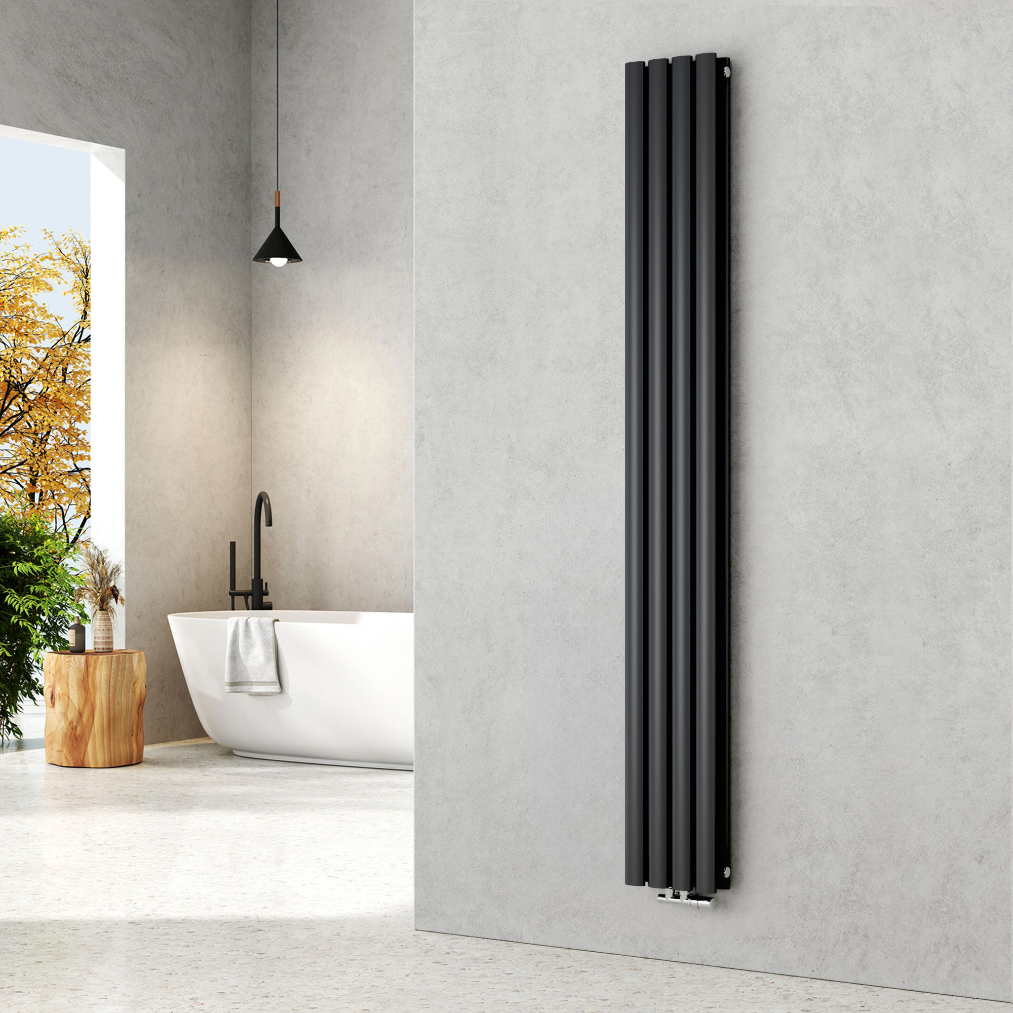 Emke radiador tubo redondo horizontal antracite 180x24 cm, dupla camada