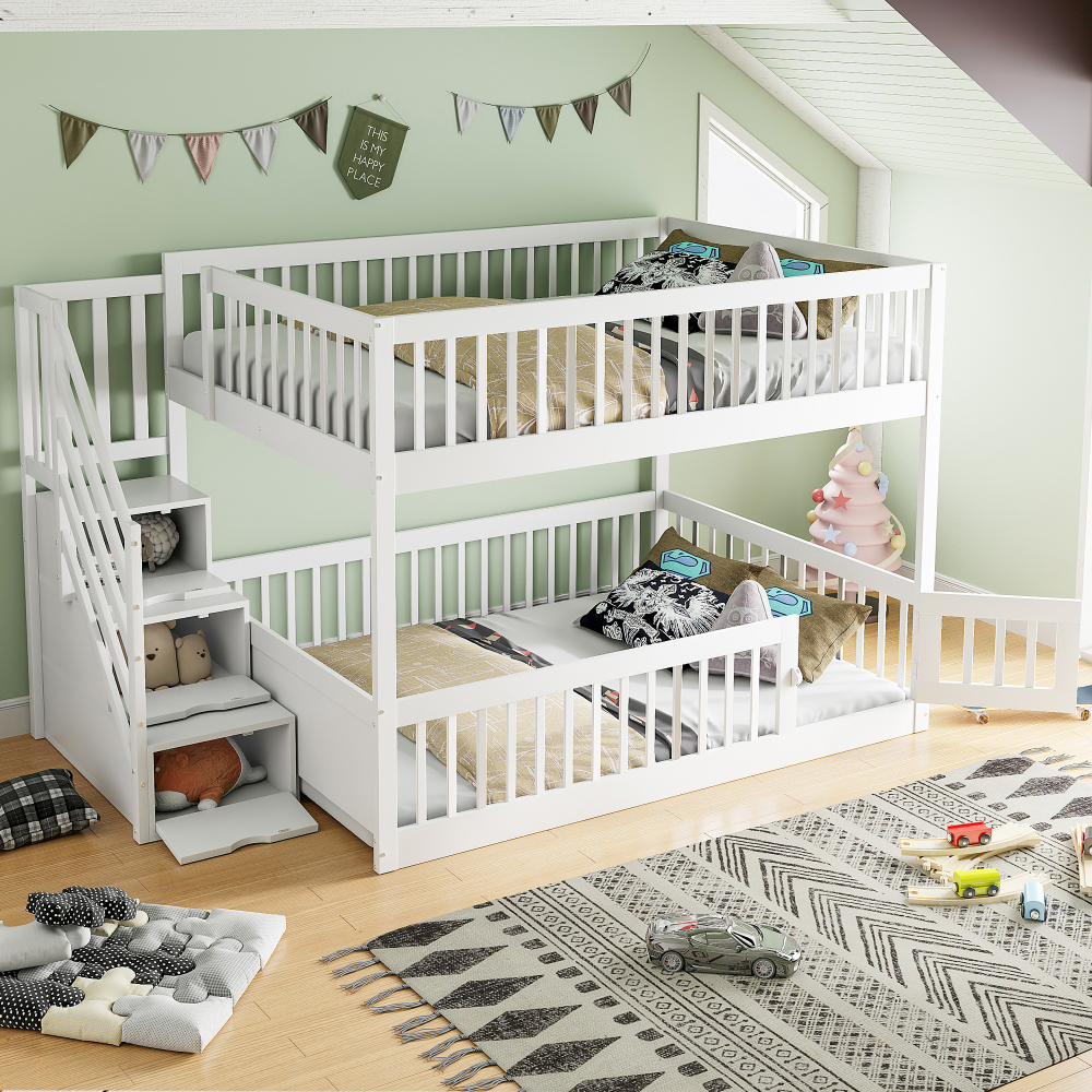 Beliche 140x200cm com escada e arrumação madeira – branco