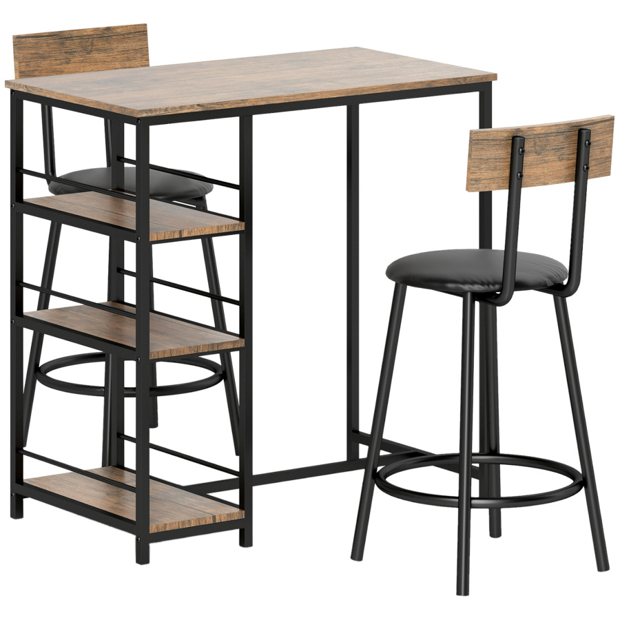 Conjunto mesa alta com 2 bancos em aço e mdf cor carvalho 3 peças