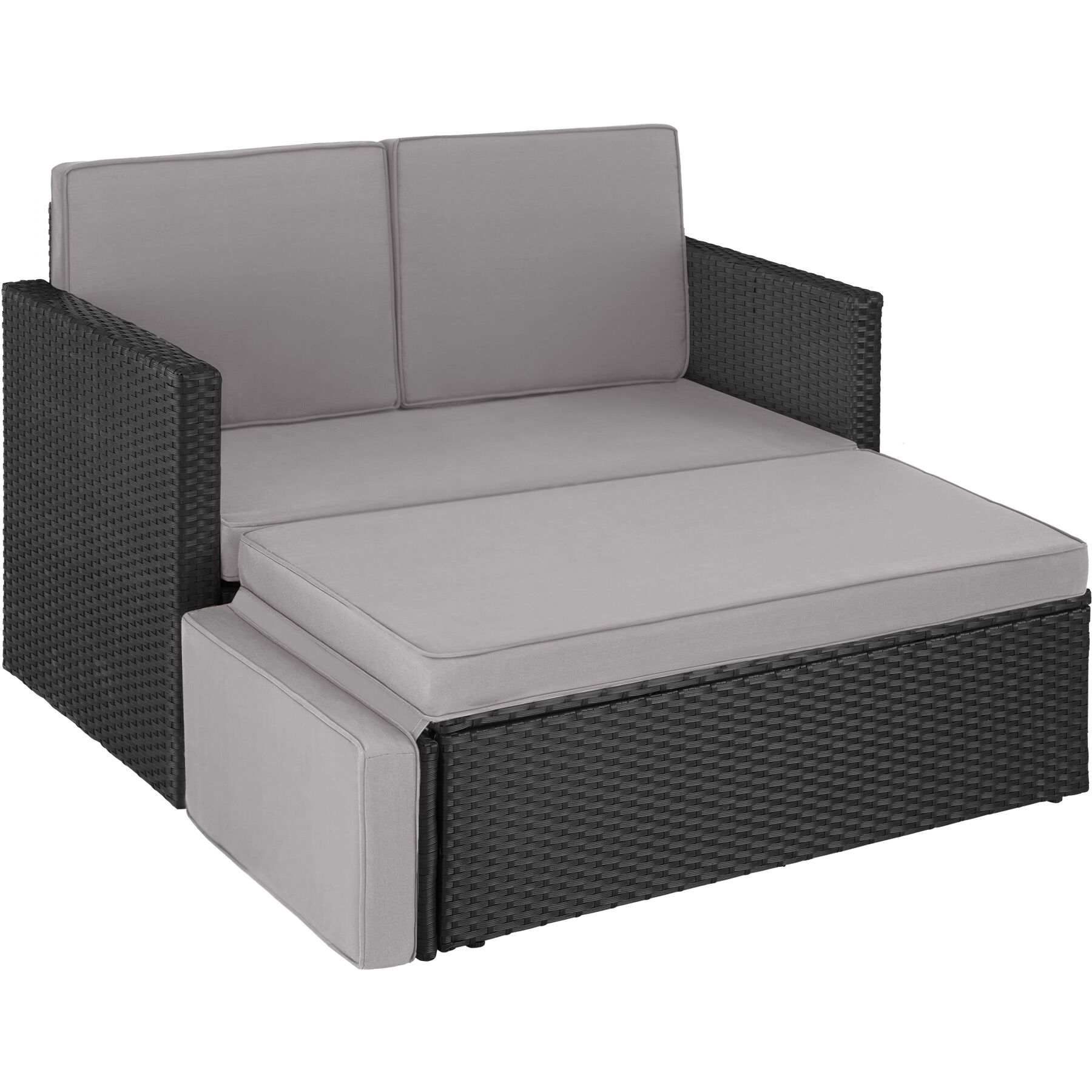 Sofá de rattan para 2 pessoas resistente a la intemperie, preto/cinzento