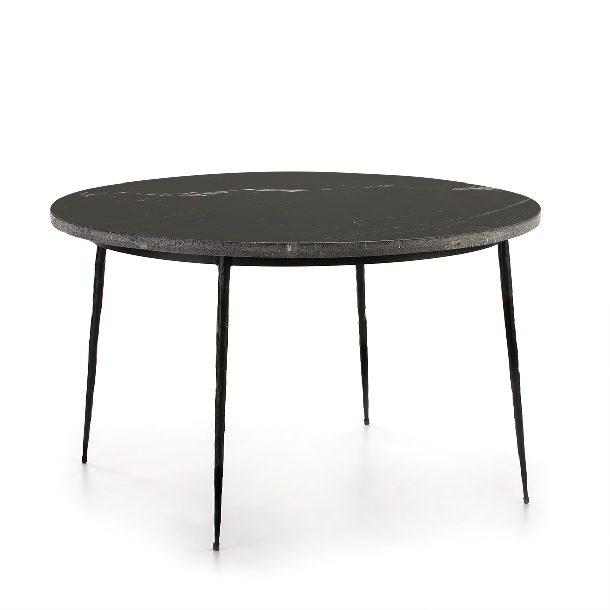 Mesa de jantar 125x125x75 em mármore preto fosco, metal preto