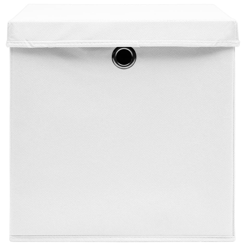 Caixas de arrumação com tampas 10 pcs 32x32x32 cm tecido branco