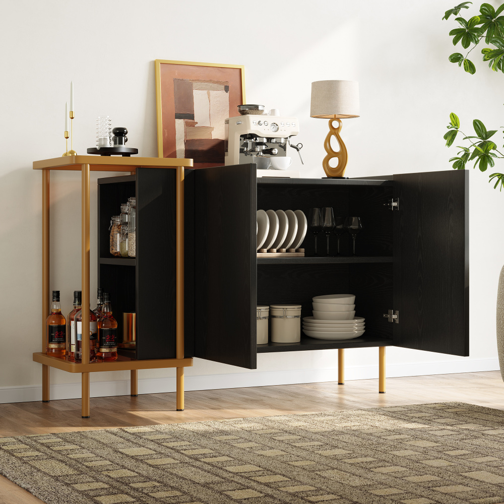 Aparador com 6 gavetas preto 77x120x40cm