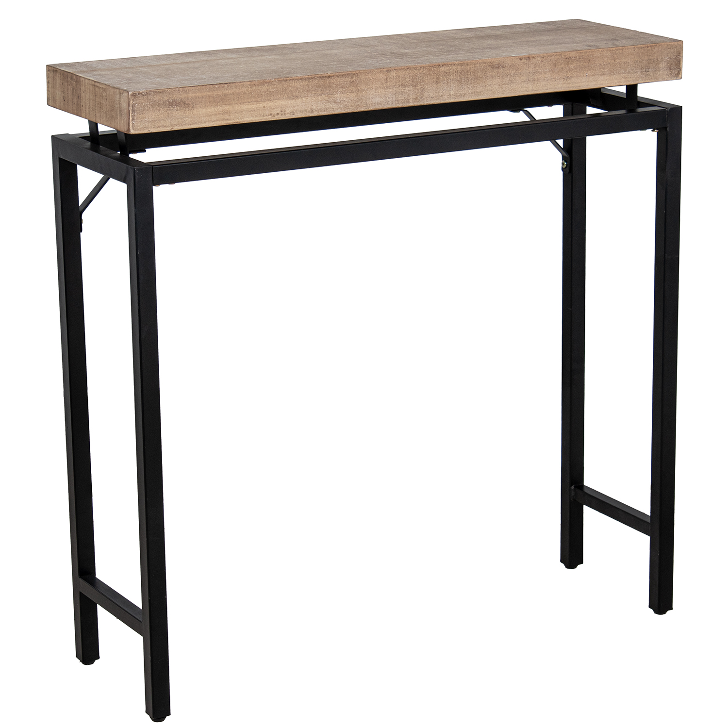 Mesa de entrada de madeira com pés de metal