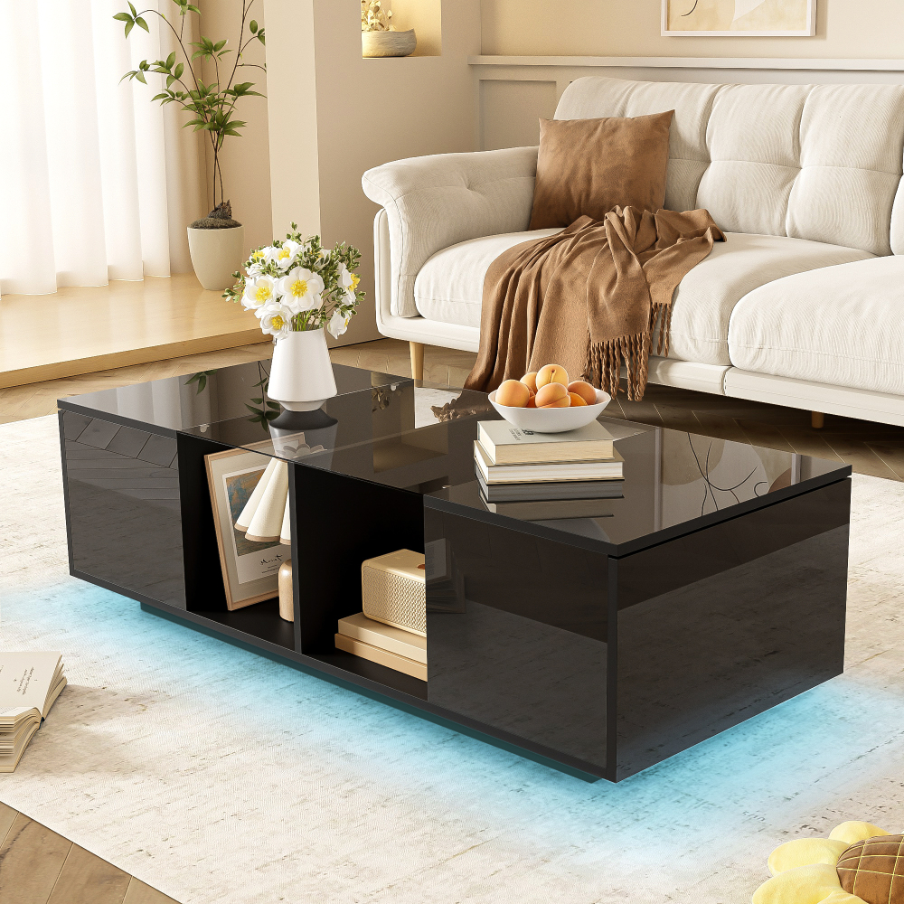 Mesa de centro com iluminação LED preto 38,5x120x50cm