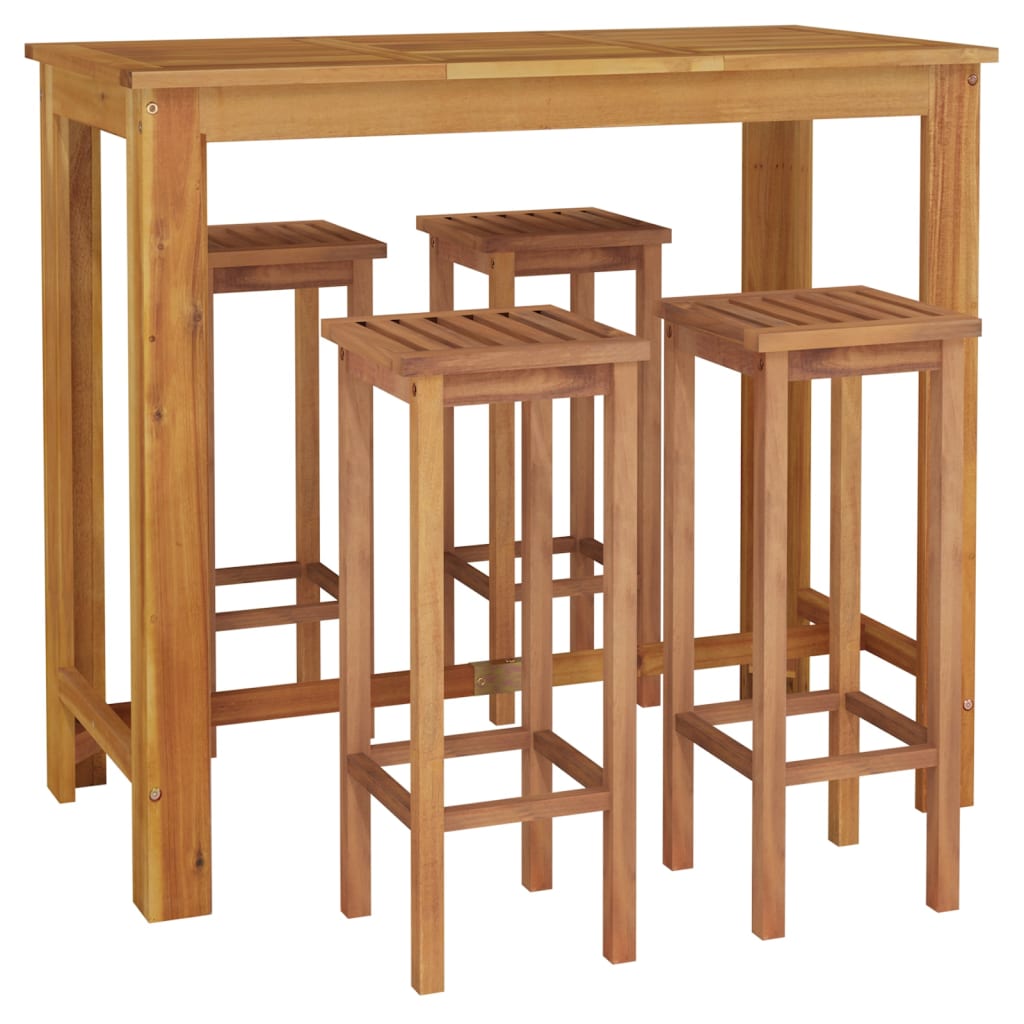 vidaXL mesa y taburetes altos de jardín 5 pzas madera maciza acacia