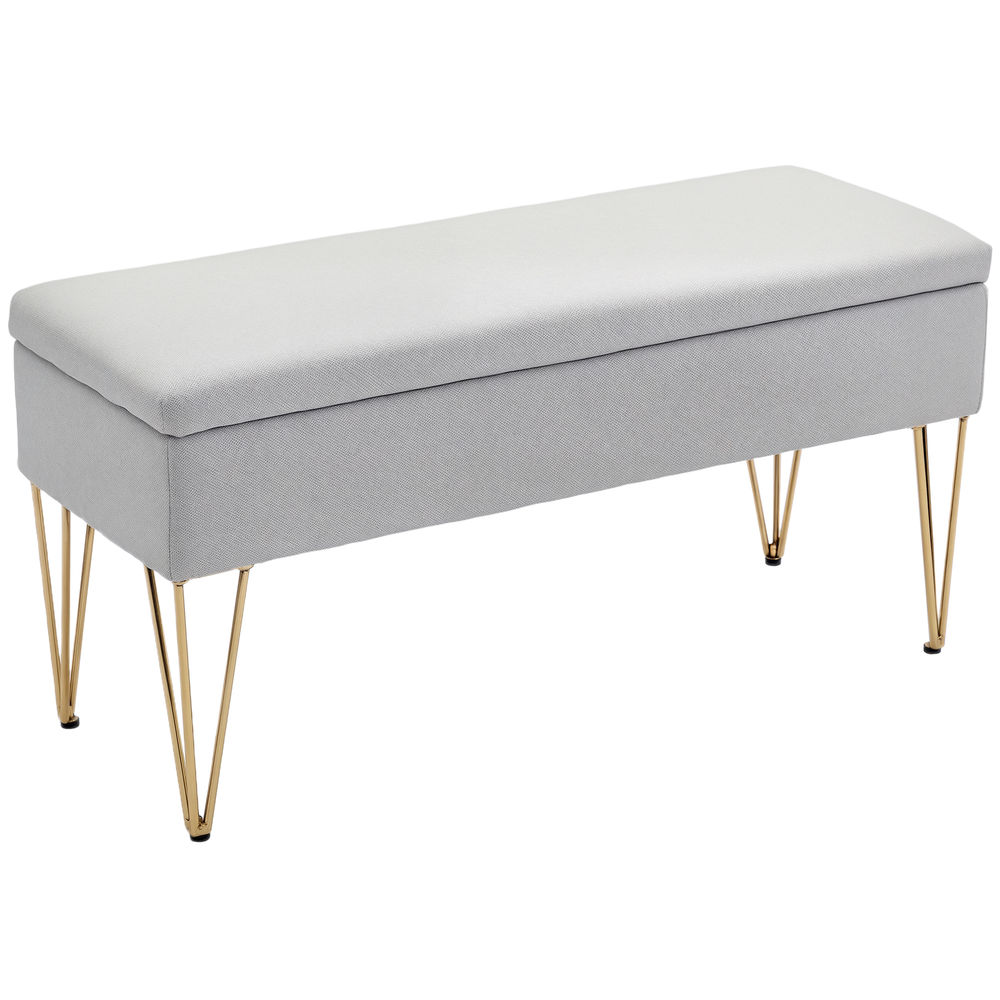 Banco para o pé da cama 100x40x49 cm tecido sintético, aço color gris