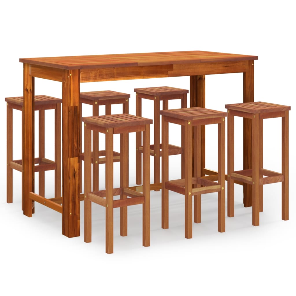 vidaXL mesa y taburetes altos de jardín 7 pzas madera maciza acacia