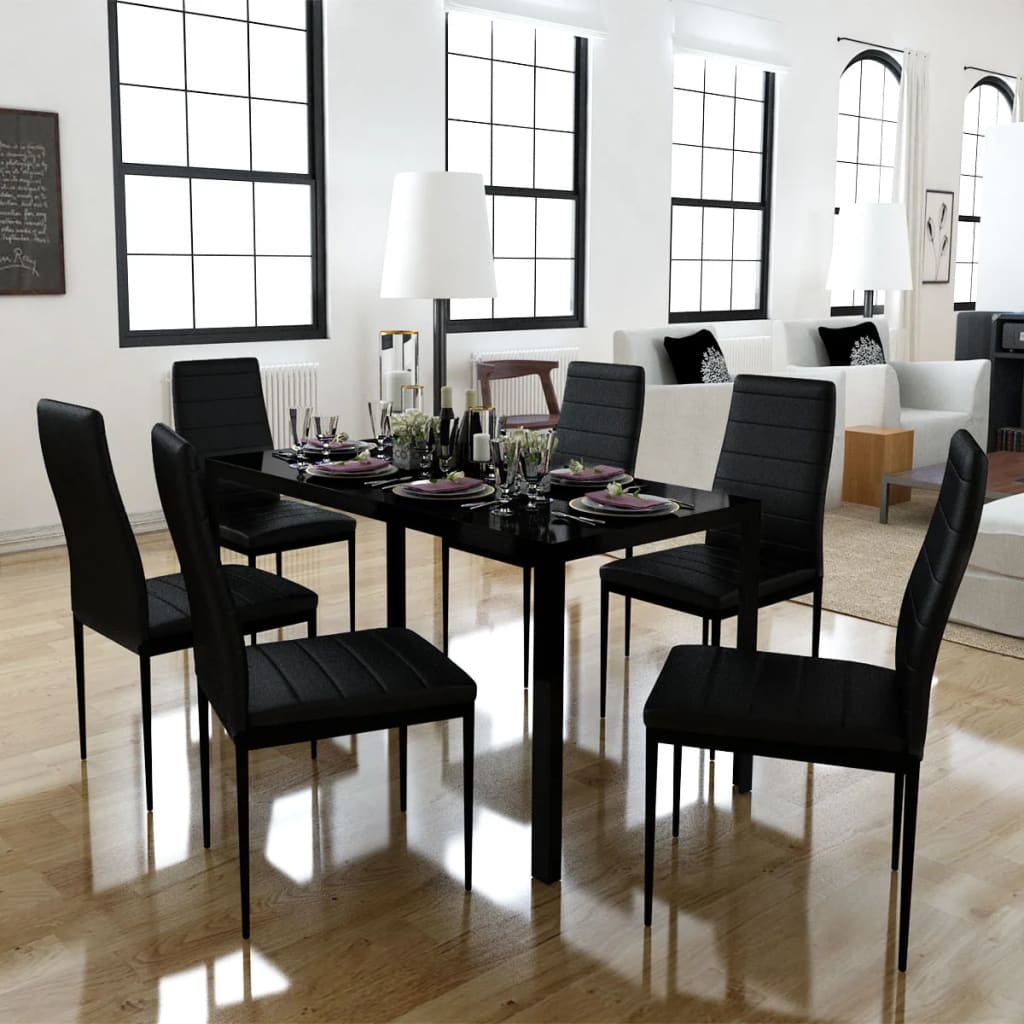 Conjunto mesa de jantar 7 pcs preto wf683862
