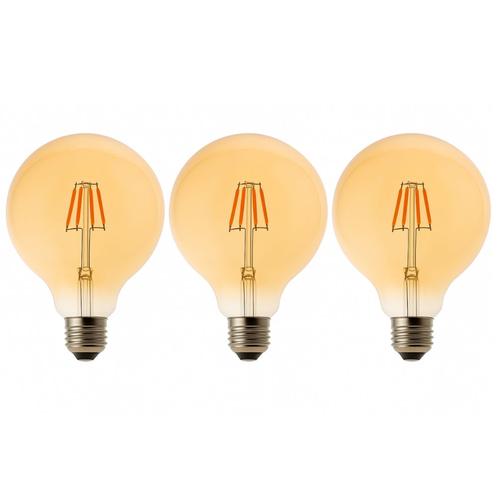 Pack x3 lâmpada LED bulb g125 E27 filamento 8w 700lm. Luz quente 2700k
