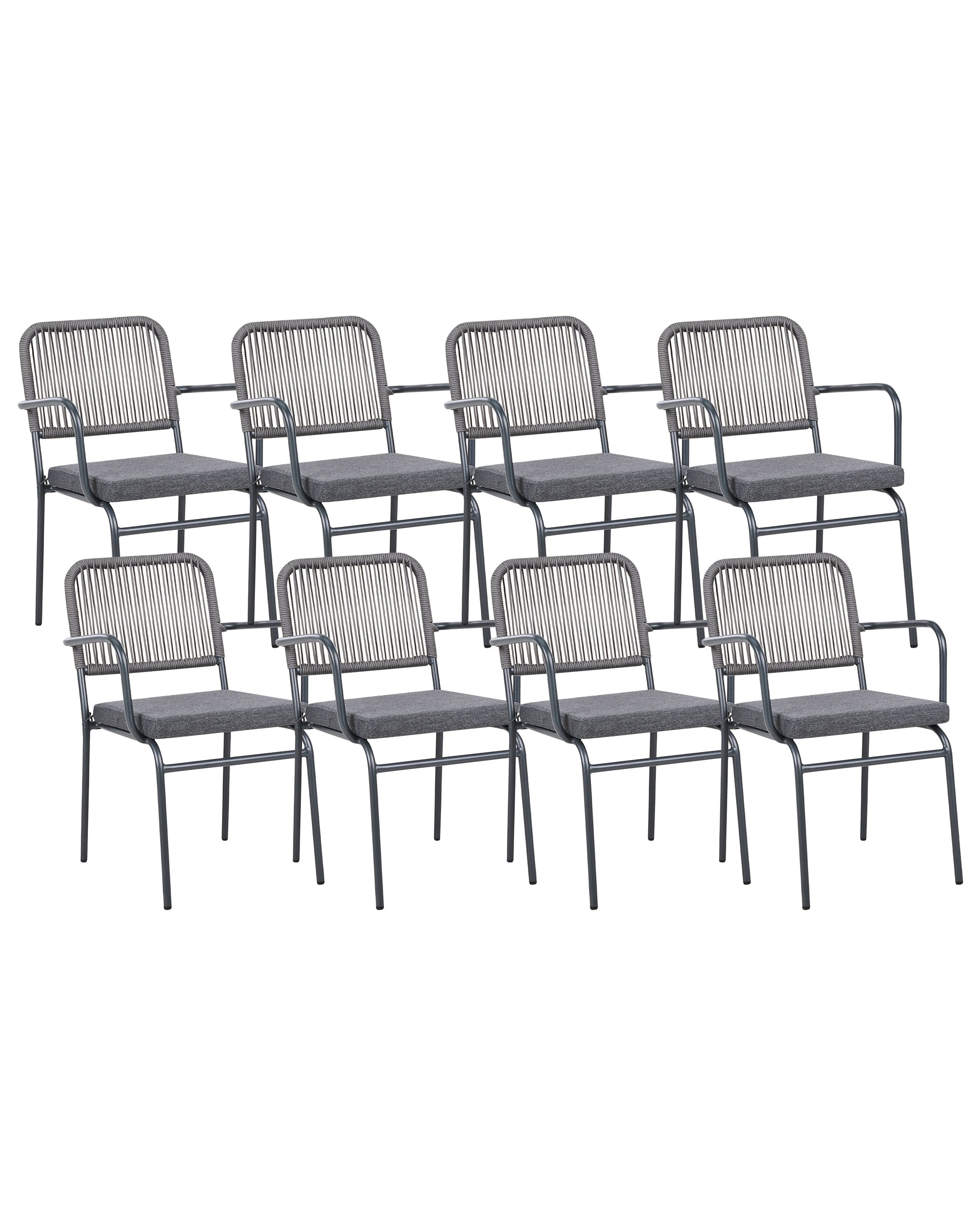 Conjunto de 8 cadeiras de jardim com almofadas taceno metal cinzento