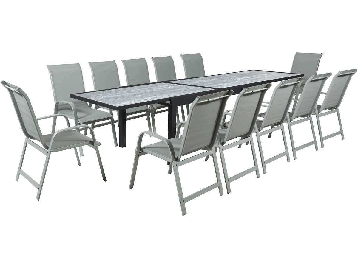 Mesa extensível e cadeiras de jardim em alumínio <<lagos>> - 200/320 x 105