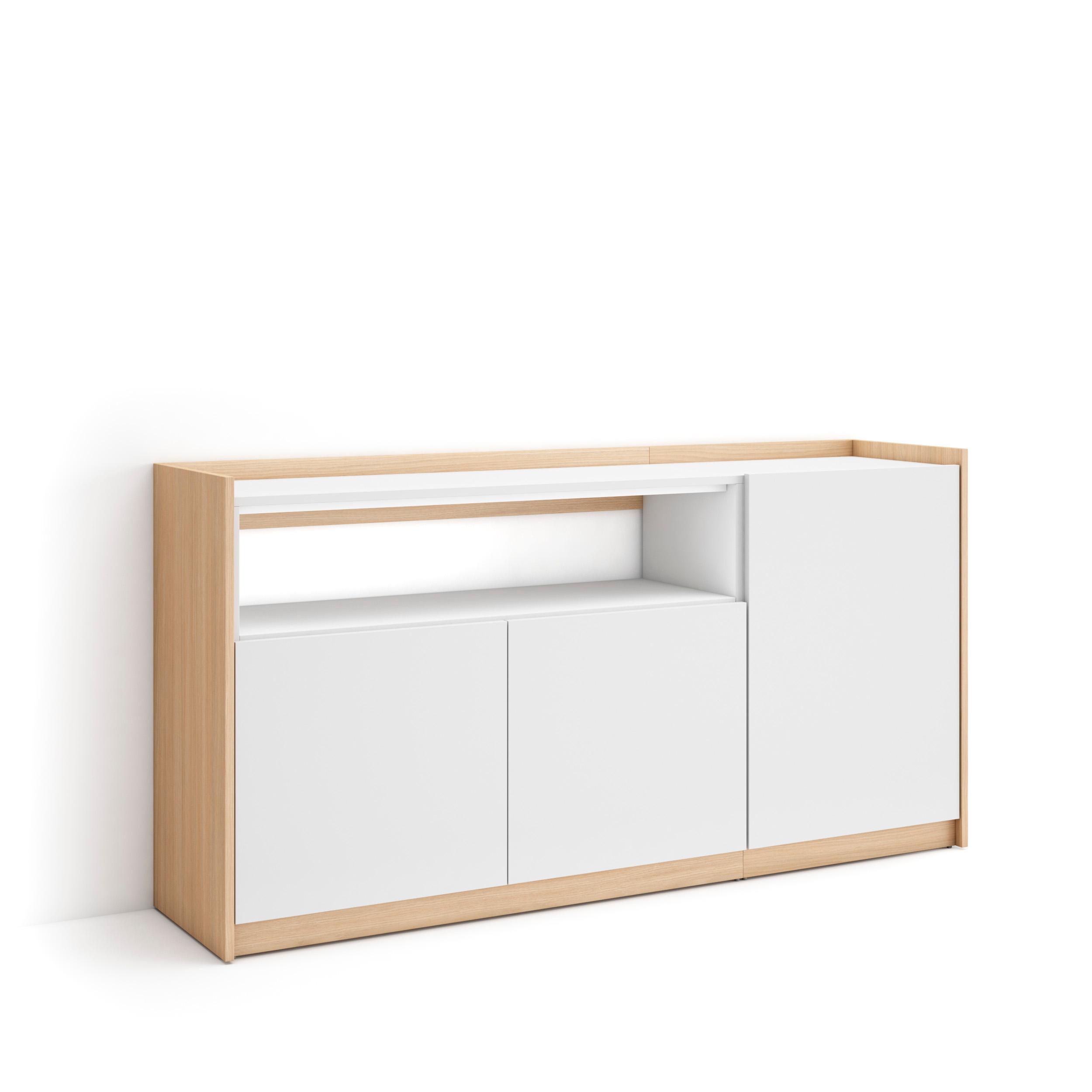Aparador sala de jantar, 156x37x80cm, branco e carvalho soft rf4410