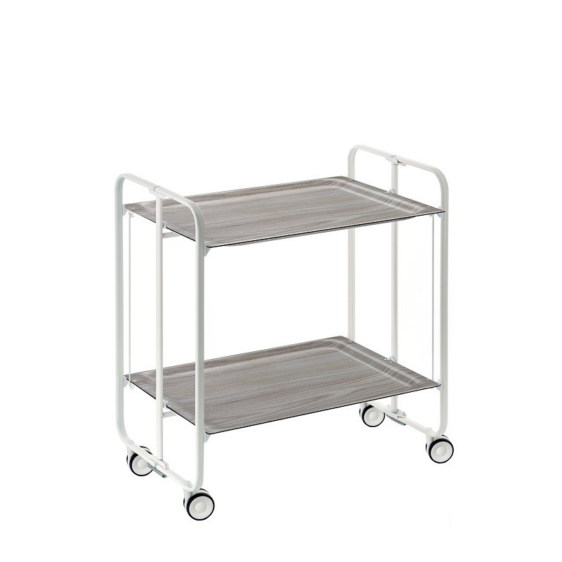Carrinho de serviço dobrável bauhaus, armação de metal branco, 2 bandejas