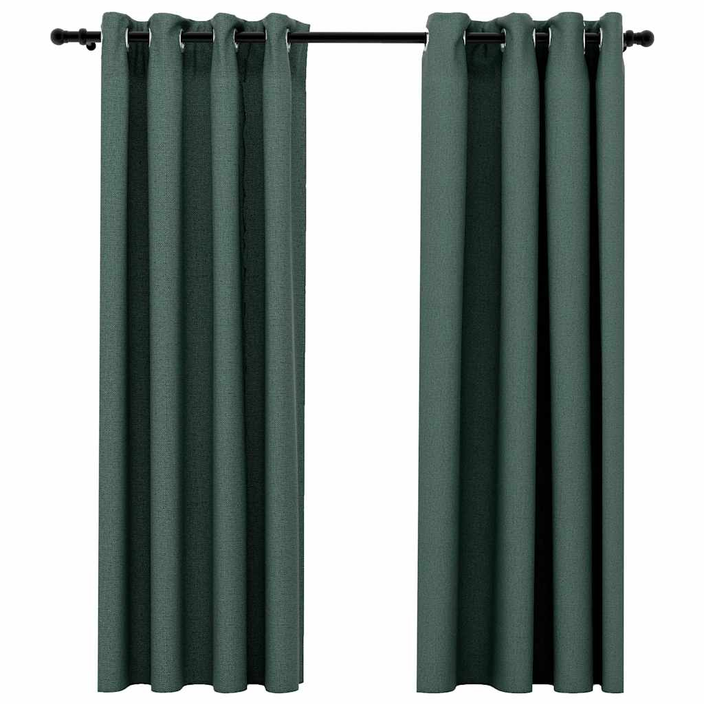 Cortinas opacas aspeto linho c/ ilhós 2 pcs 140x175 cm verde