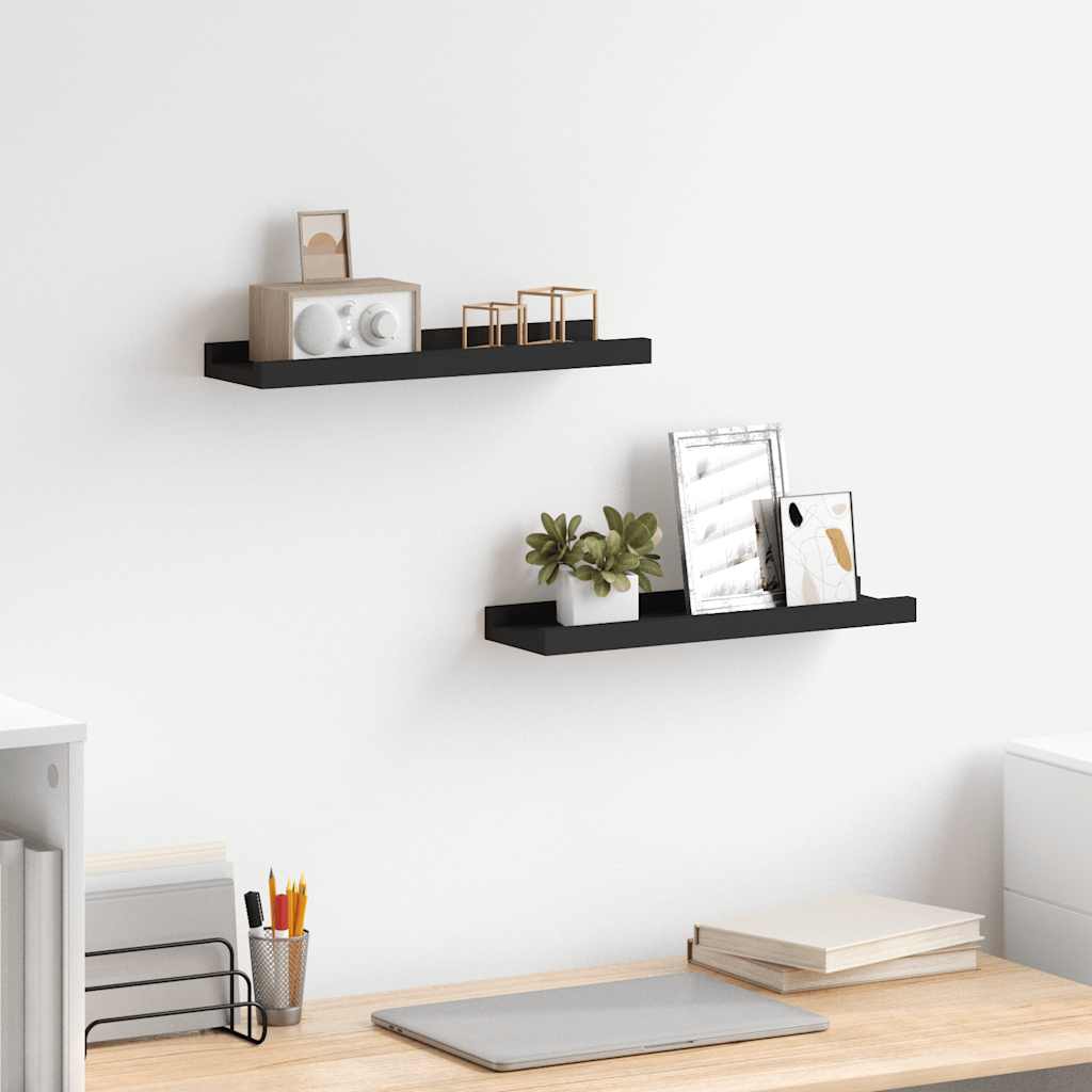 Unidade de prateleiras com rebordo 2 pcs 40x9x3 cm mdf preto
