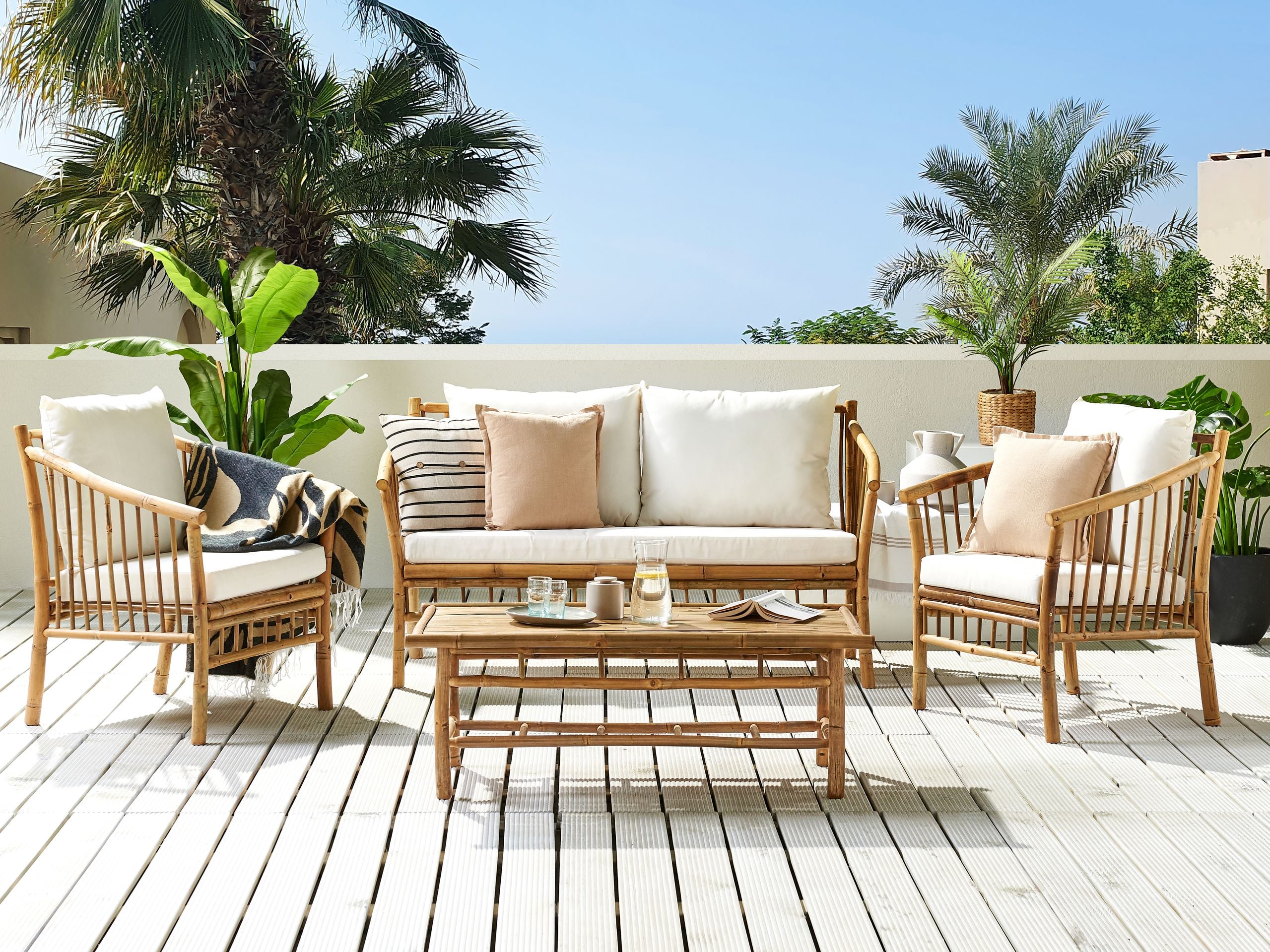 Conjunto de jardim com mesa 4 lugares maggiore bambu castanho claro