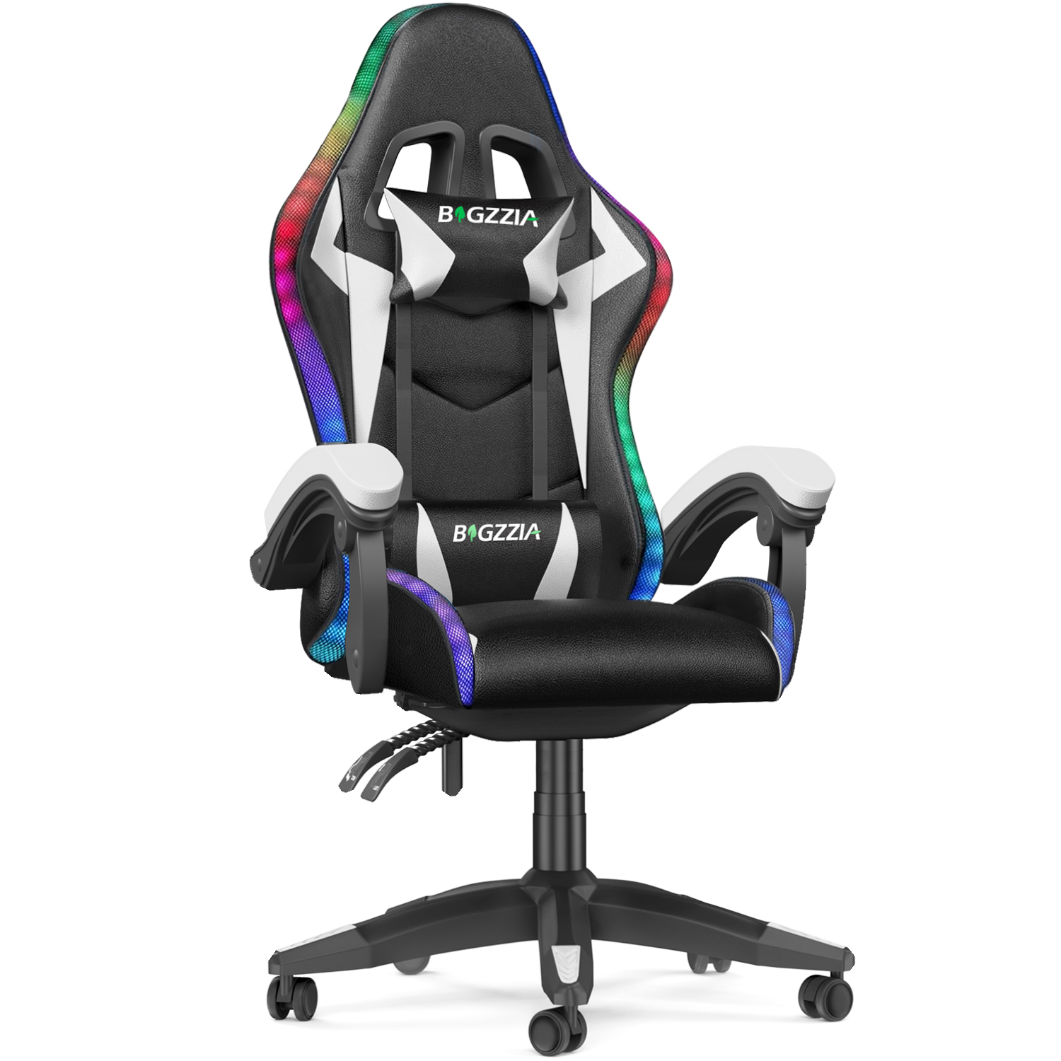 Cadeira gamer a com rgb, cadeira ergonómica com luz - preto/branco