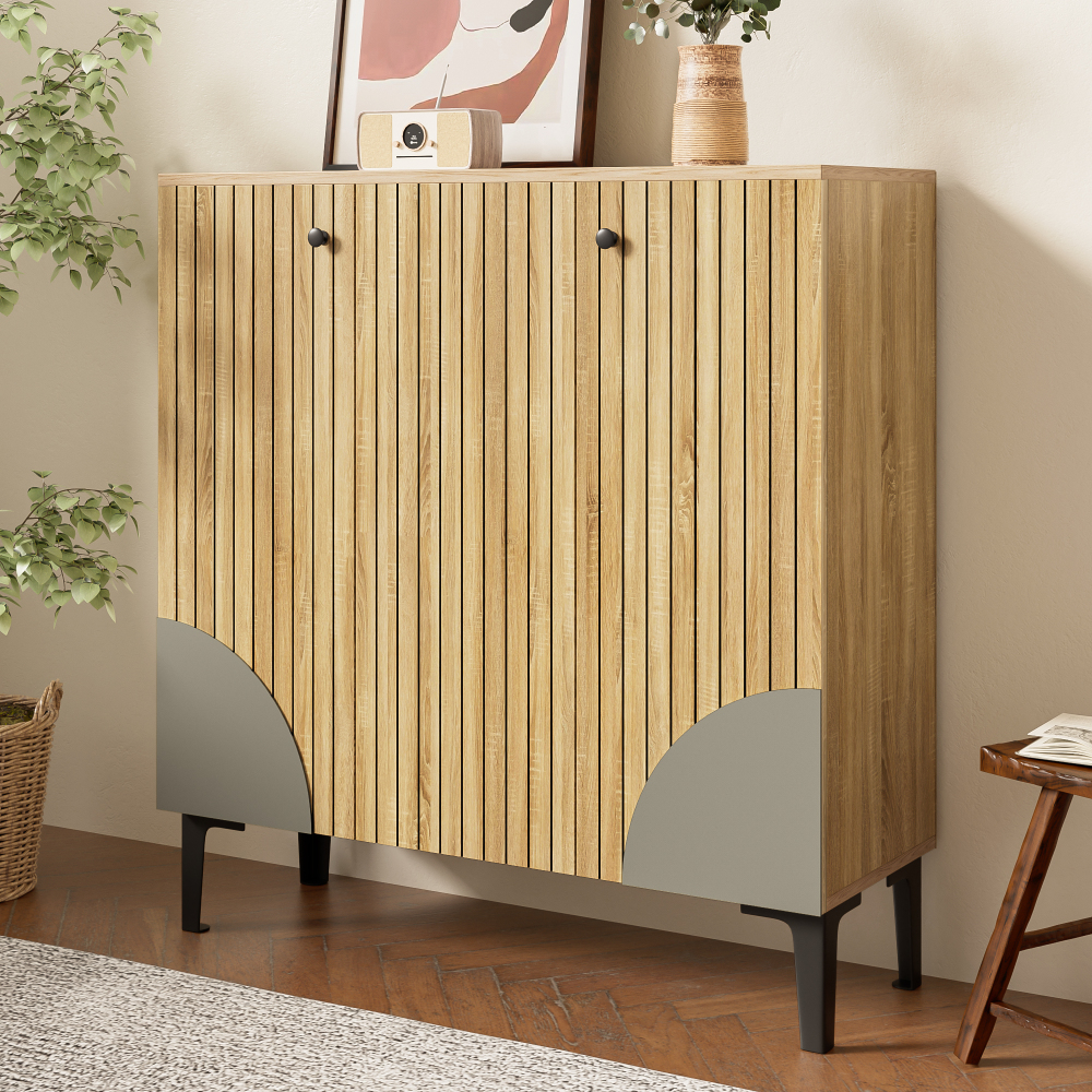 Sapateira para hall 3 portas madeira 94x90x32cm