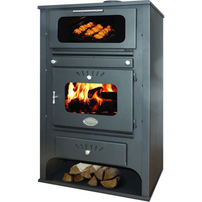 Zvezda - fogão a lenha com caldeira e forno - 24 kw - aço - preto