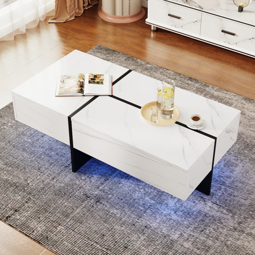 Mesa de centro com iluminação LED e 3 gavetas branco 34,5x100x50cm