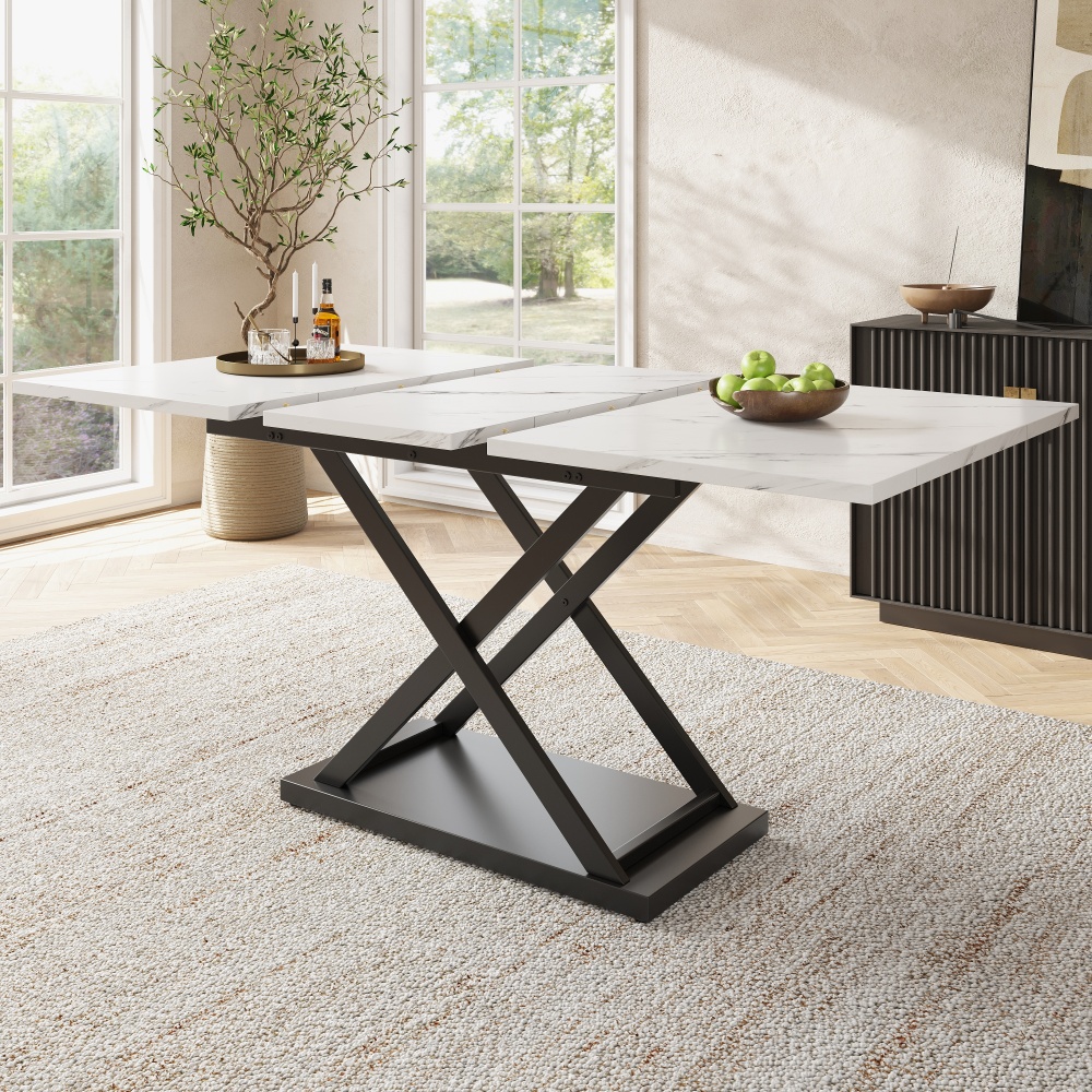 Mesa de jantar extensível mármore branco e preto 75x120x80cm