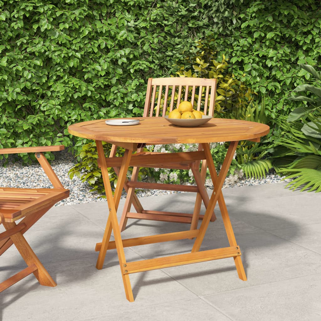 Mesa de jardim dobrável ø 90x75 cm madeira de acácia maciça