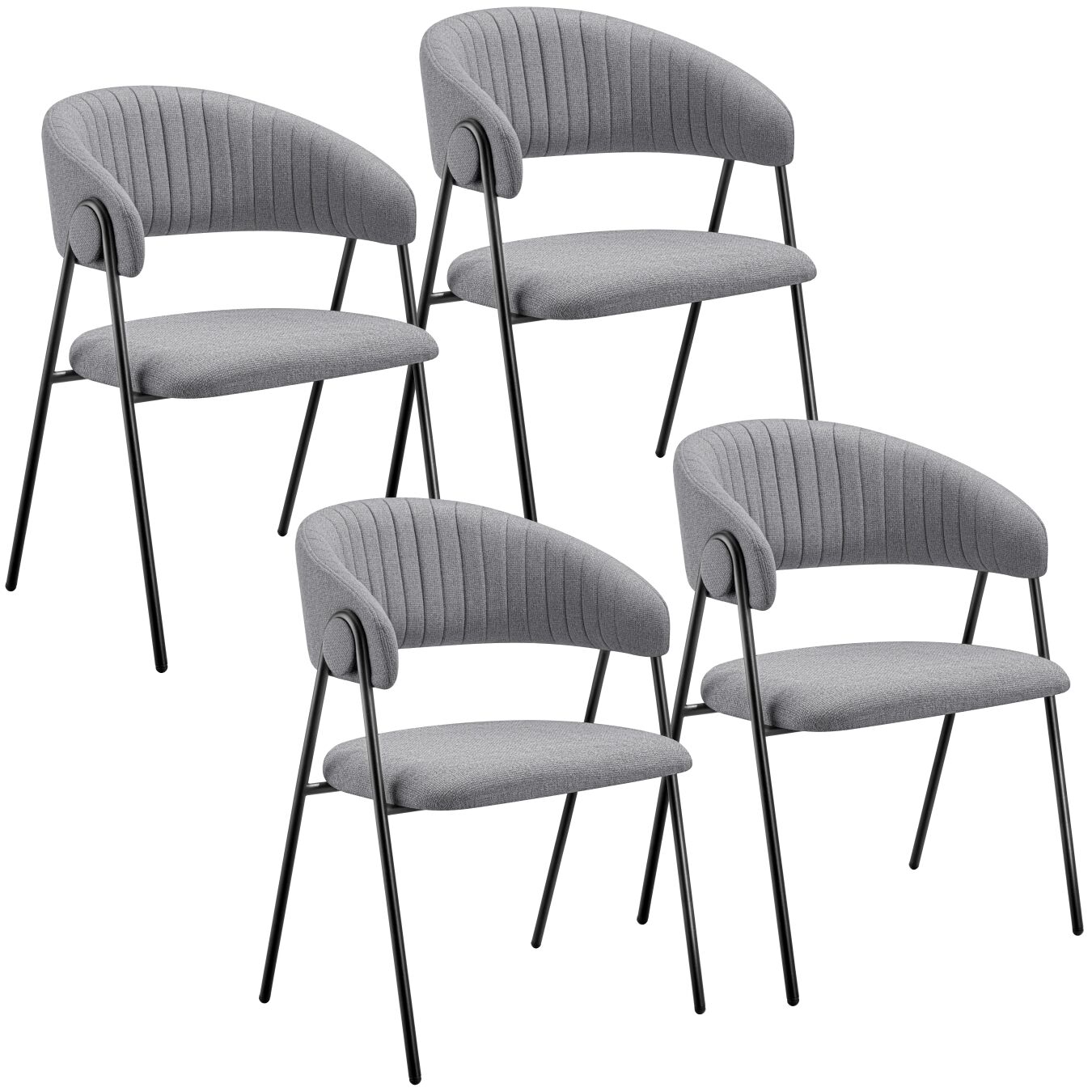 4 cadeiras de sala de jantar de tejido acolchoado 60 x 58 x 85 cm cinzento