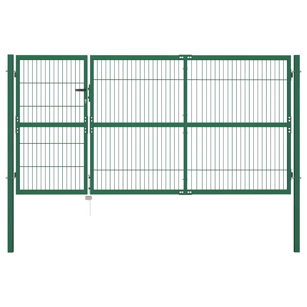Portão para cerca de jardim com postes 350x140 cm aço verde