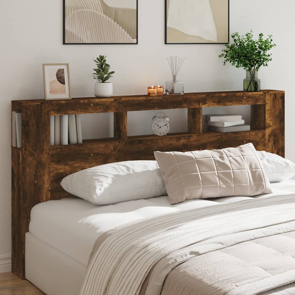 Cabeceira LEDs 200x18,5x103,5 cm deriv. Madeira carvalho fumado