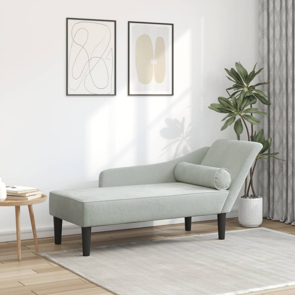 Chaise lounge com almofadões veludo cinzento-claro wf250032