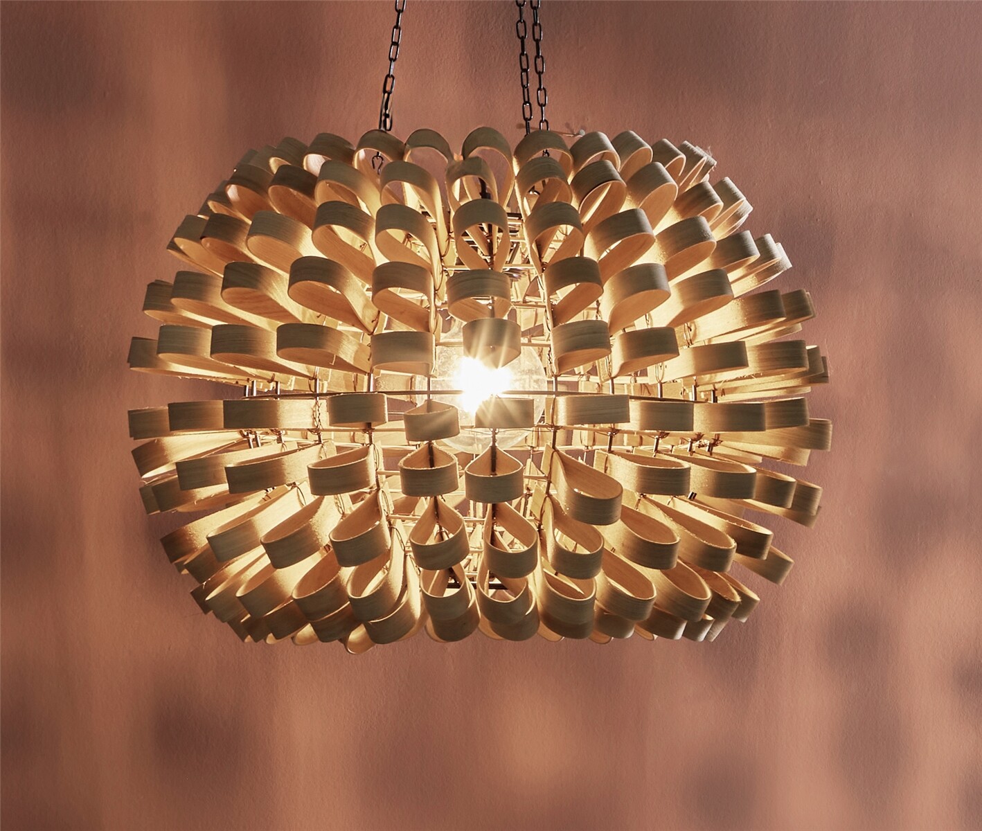 Luminária de teto eos, formato de bola, fitas de fibra natural, 40cm