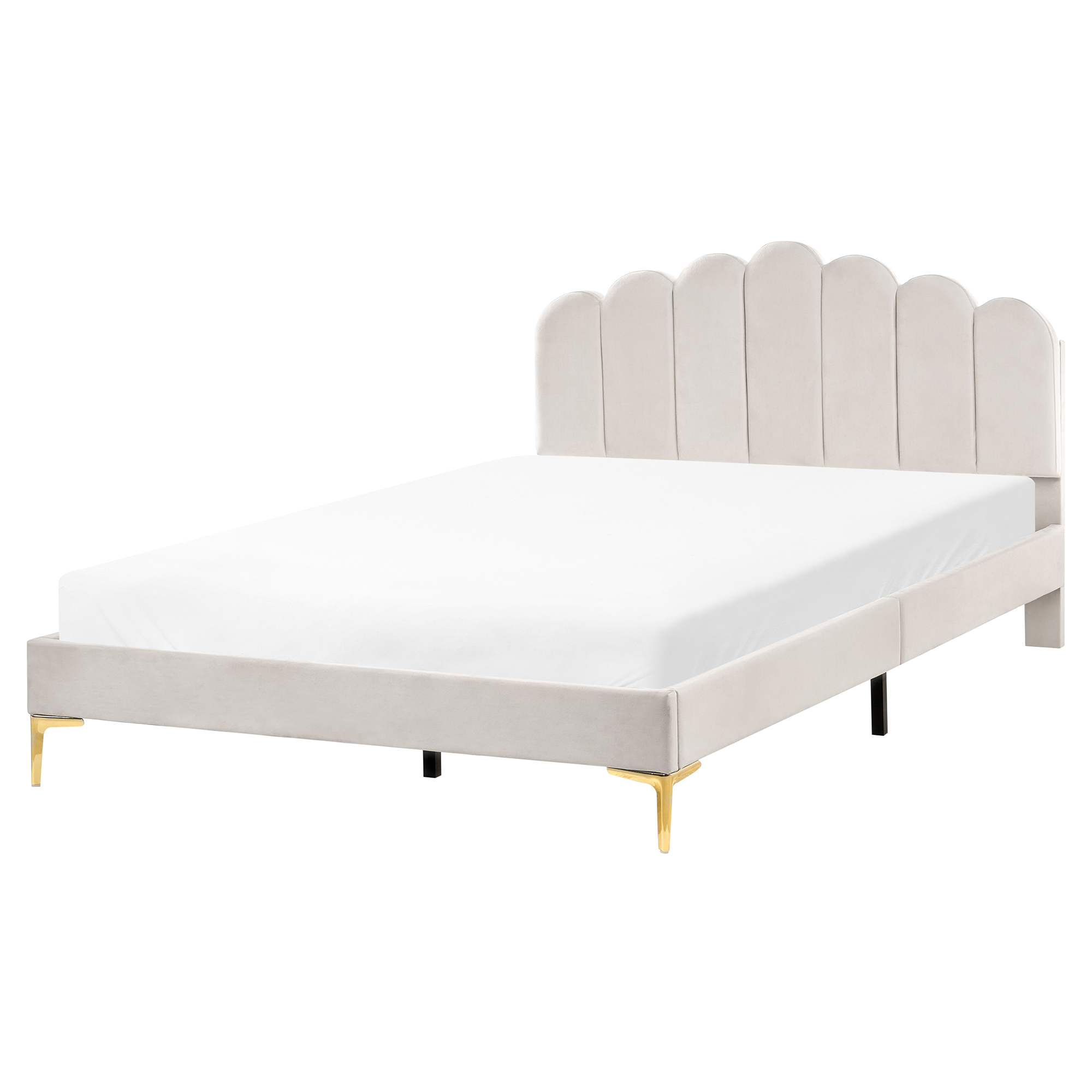 Cama veludo sauvian 160 x 200 cm branco creme
