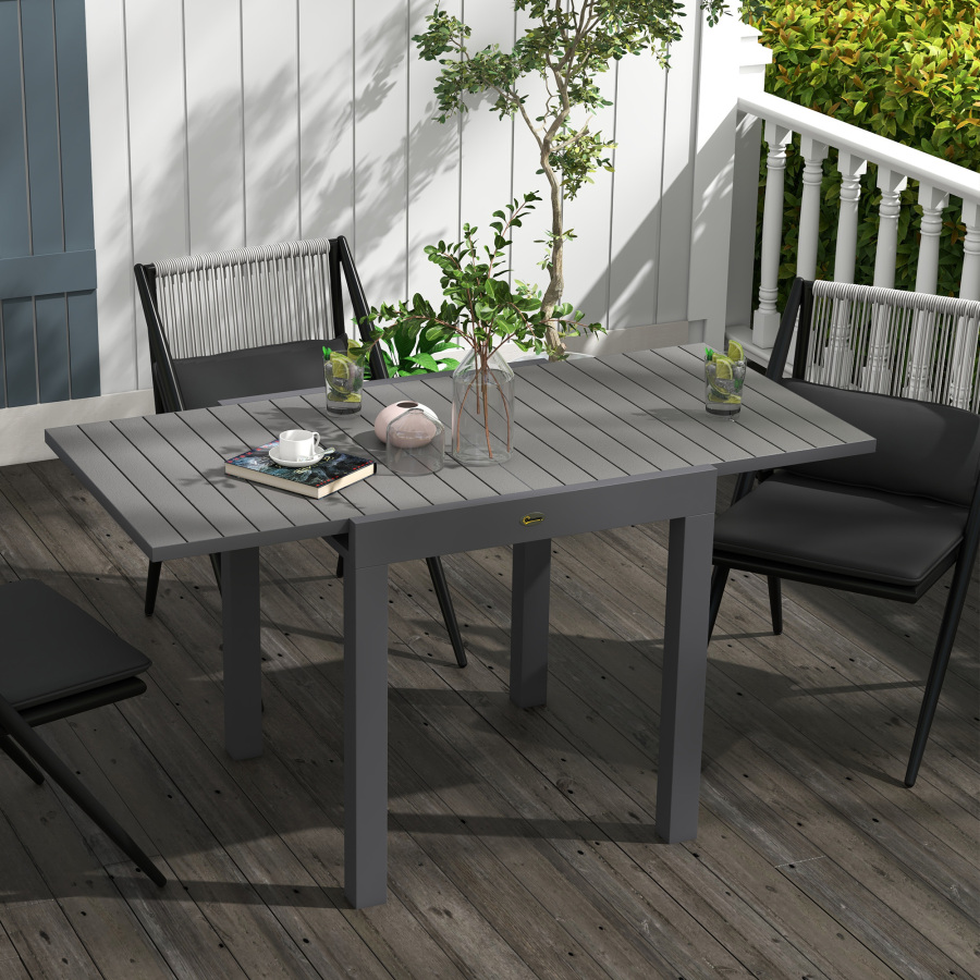 Mesa de jardim extensível 6 lugares 81/162x80x75cm alumínio cinzento