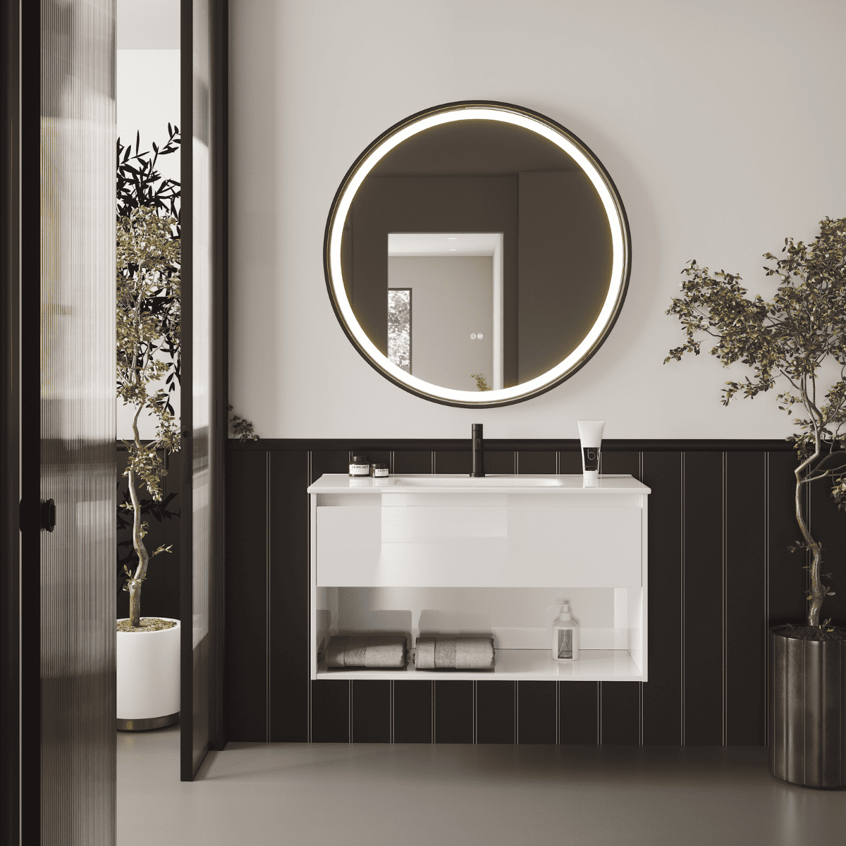 Móveis banheiro suspensos pia cerâmica 1caj+1espaço 80 cm branco brilhante