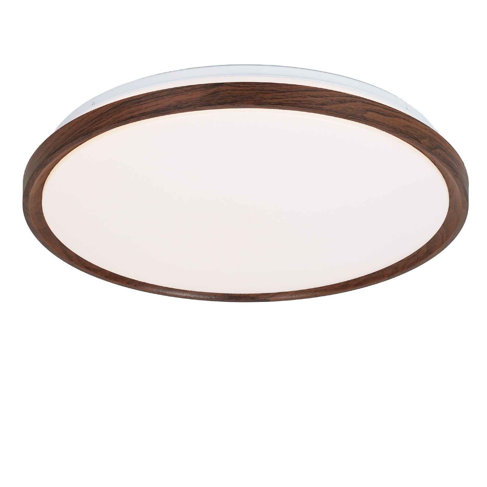 Plafon LED cct selecionável acrílico nogueira escura ø48x9cm efeito madeira