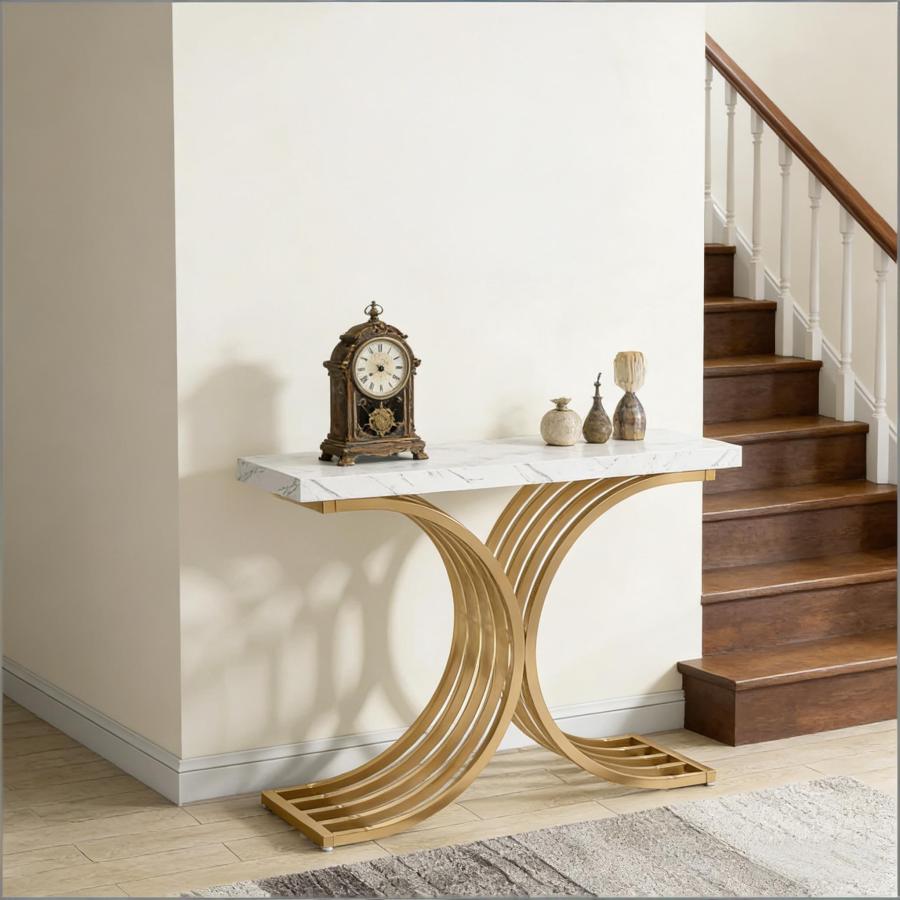 Mesa consola entrada mármore branco dourado 80x100x30cm