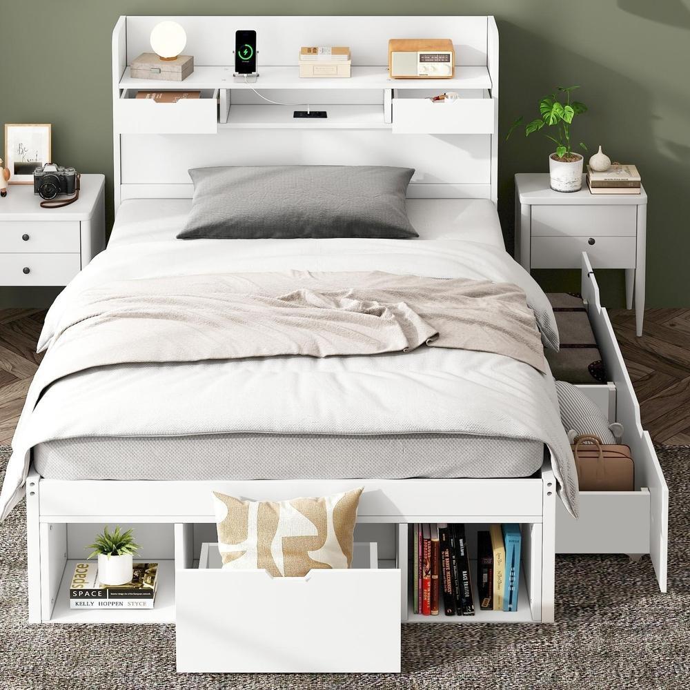 Cama infantil 90x200cm com usb, gavetas, armário e arrumação branca