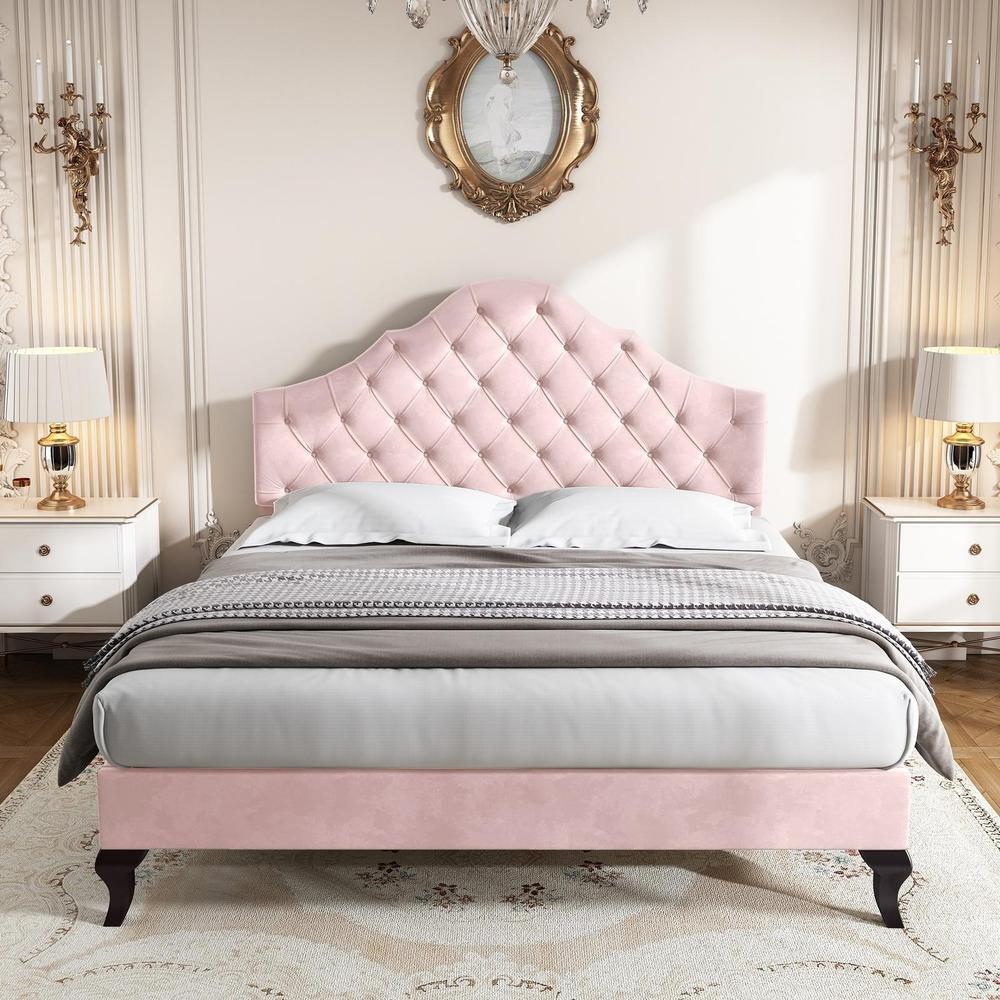 Cama 140x200cm com estrado de ripas e cabeceira ajustável, rosa