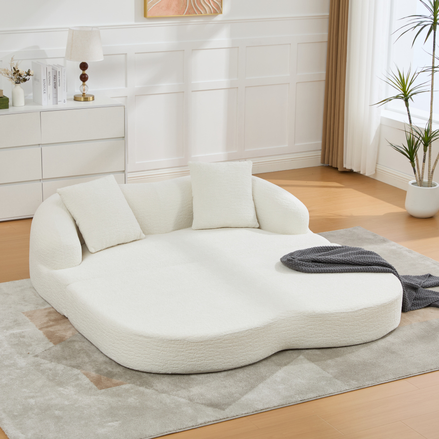 Sofá-cama 2 lugares em chenille bege com almofadas
