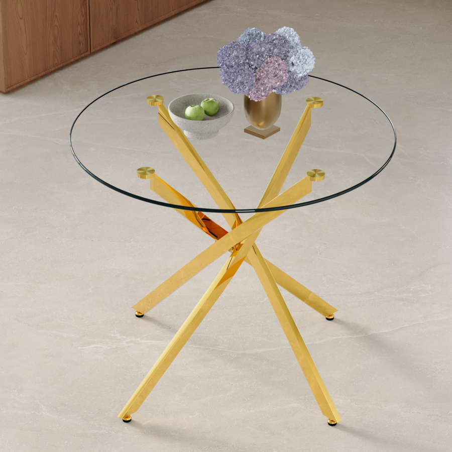 Mesa de jantar redonda vidro dourado 75x88x88cm