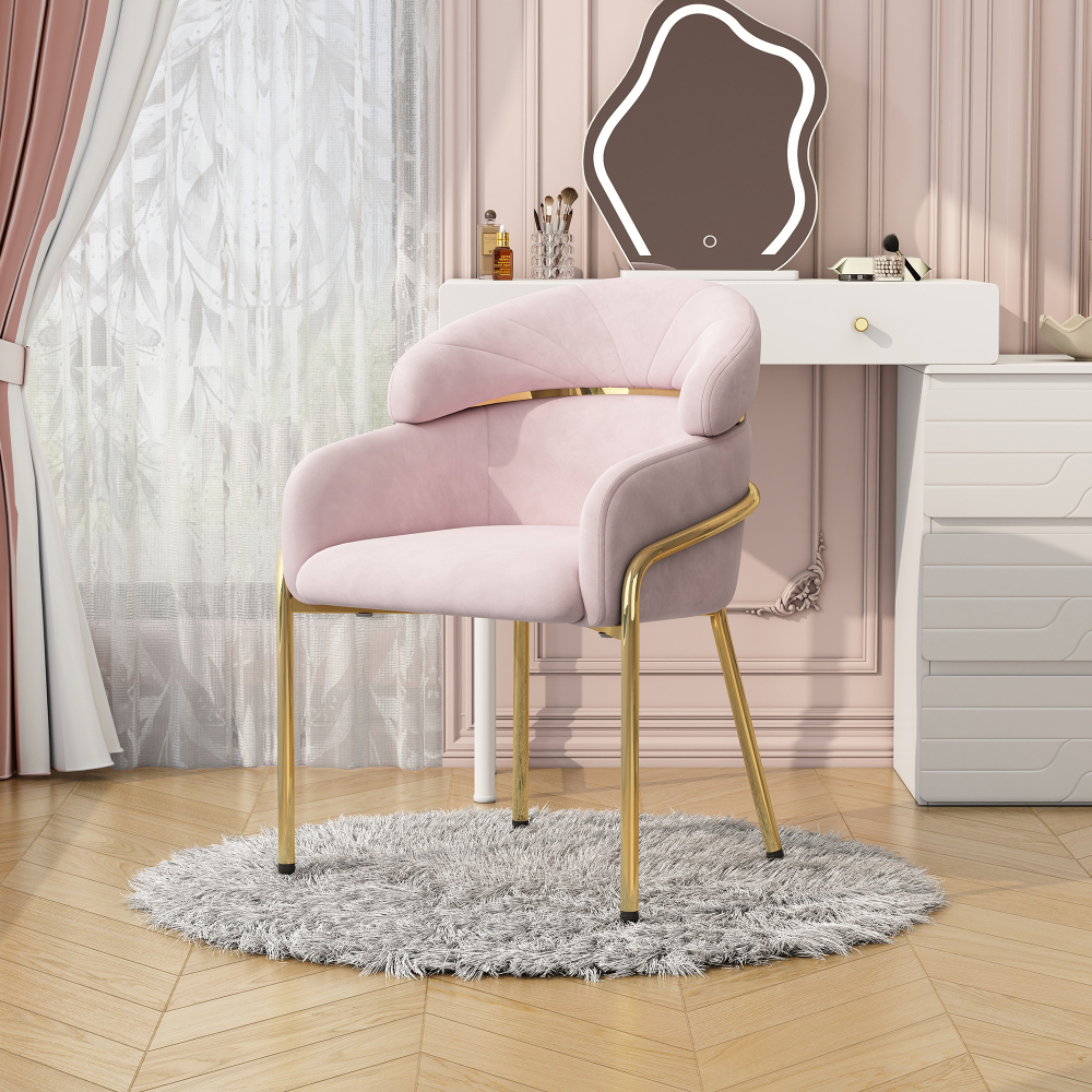 Cadeira de jantar em veludo rosa design moderno 1 lugar pés metálicos