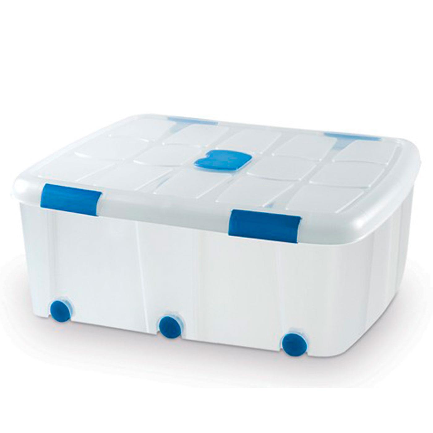 Caixa plástica tradineur de 100 litros com tampa e rodas, 32,5 x 77 x 59 cm