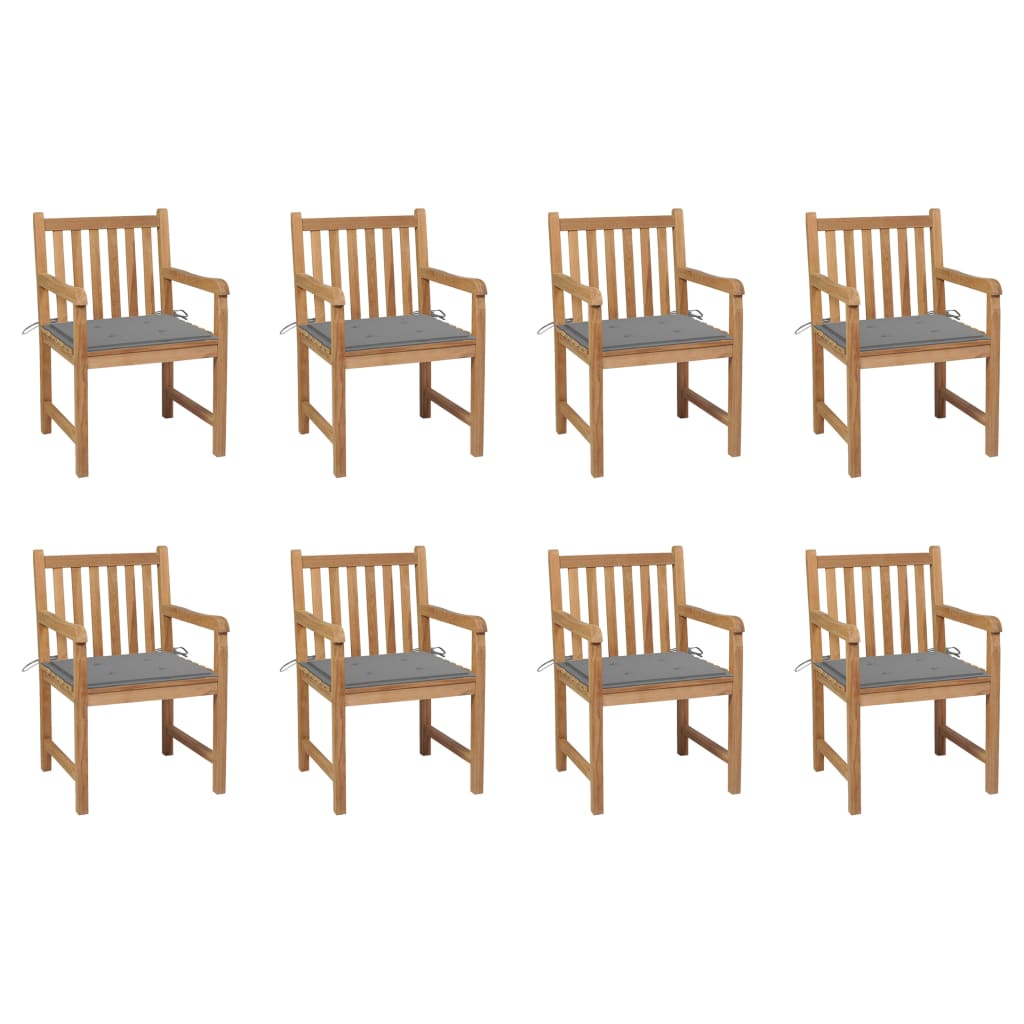 vidaXL sillas de jardín 8 uds madera maciza de teca cojines gris