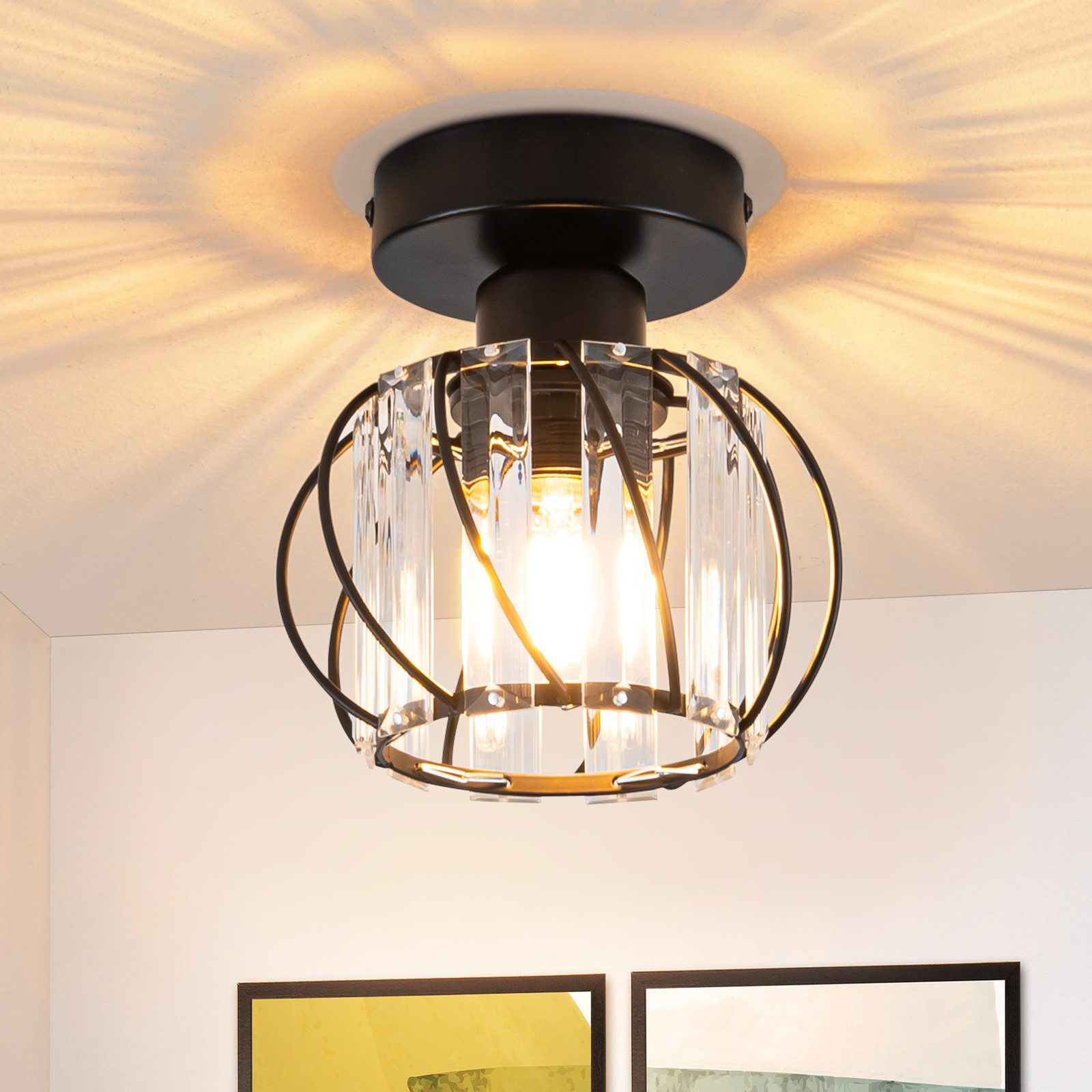 Nettlife luminária de teto moderna de cristal preto E27 lâmpada de cozinha