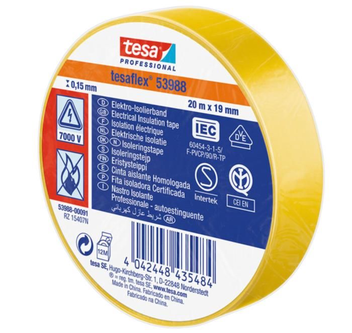 Tesa 53988-00091-00 fita isolante amarela (c x l) 20 m x 19 mm borracha 1 r