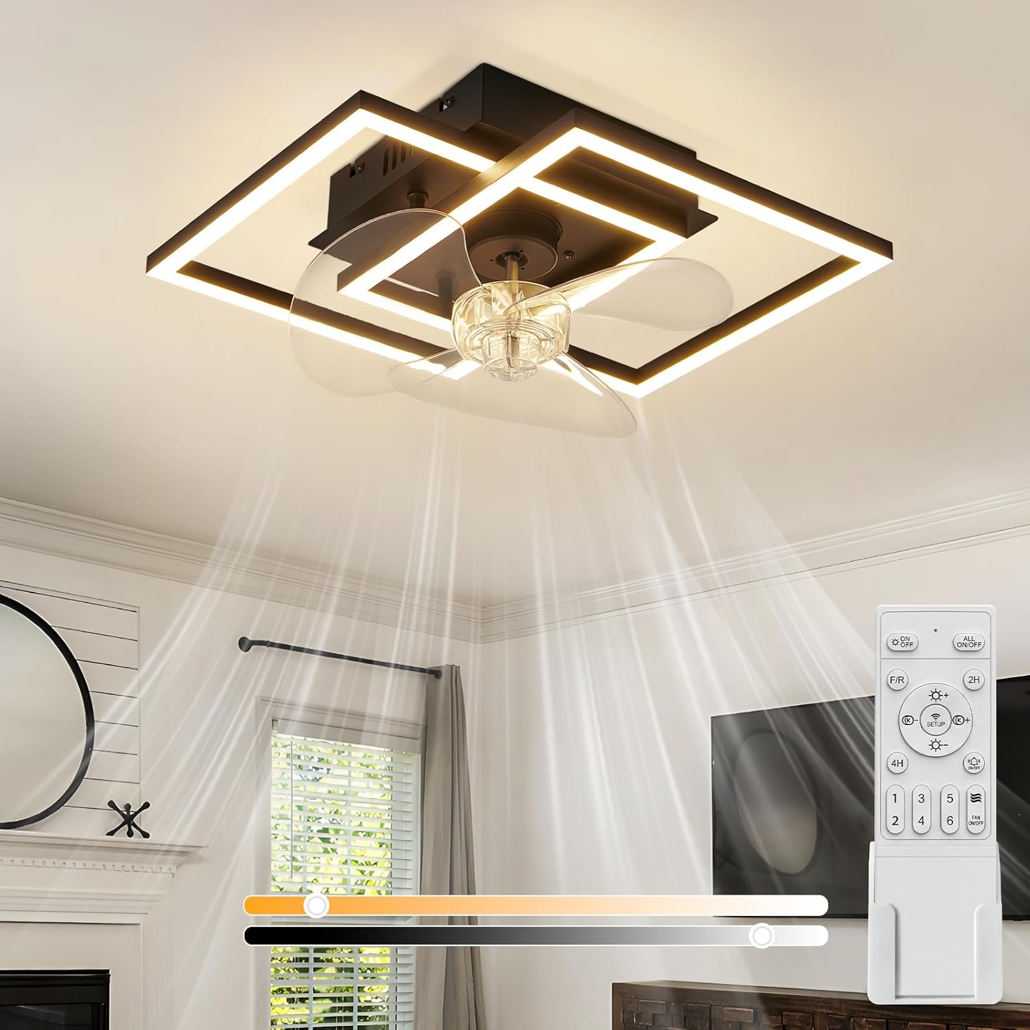 Nettlife ventilador de teto com luz LED integrado preto 34x34