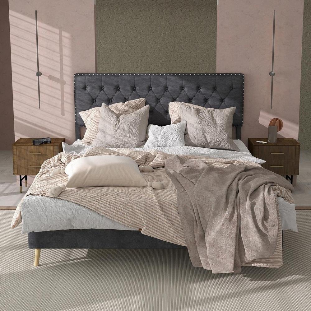 Cama com arrumação 140x200cm cinzenta, estrutura baixa moderna